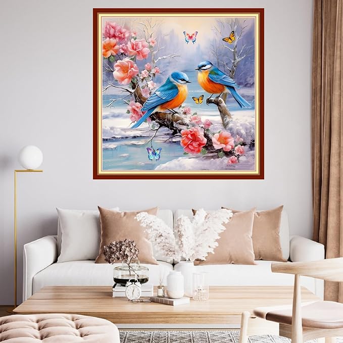 Findvoor Stamped Cross Stitch Kits for Beginner Embroidery Kits for Beginners Adults DIY 11CT Cross Stitch Patterns Needlepoint Kits Crossstitching Kits-Flower Bird 18x18 inch