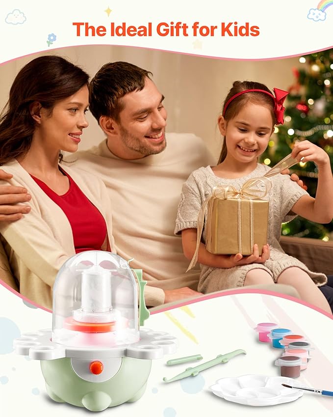 VEVOR Mini Pottery Wheel for Kids, DIY All-in-1 Complete Pottery Set with Clay Sculpting Tools, Two Turntables 2in/3in, Adjustable Speed, Arts & Crafts for Boys and Girls Christmas Gift, Green