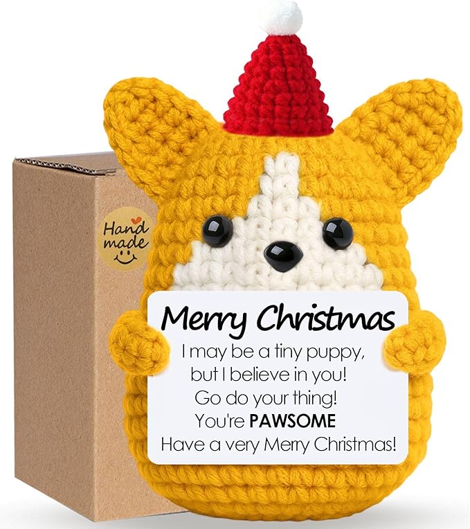 Funny Positive Christmas Corgi Dog Gifts for Women Men Grandkids, Stocking Stuffers for Teen, Inspirational Mini Dog Cute Stuff Things, Handmade Emotional Positive Crochet Puppy Decorations