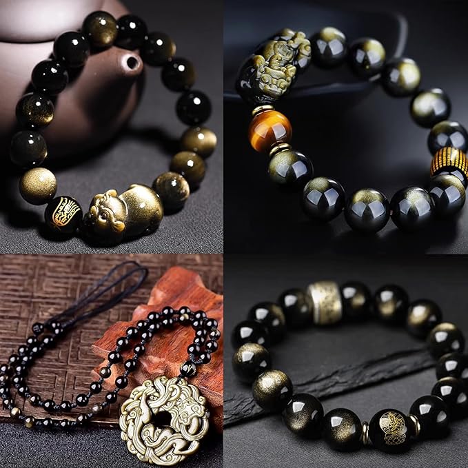 Natural Stone Genuine Stones DIY Golden Obsidian Round Beads 8mm 100pcs Beading Loose Gemstone Hole Size 1mm Charm Smooth Beads for Bracelets Necklaces Earrings (Golden Obsidian 8mm)