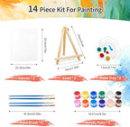 2 Pack 8 * 10In Canvas Boards for Painting, Art Canvas for Drawing with 4 Brushes & 2Paint Trays & 4 Acrylic Paint, Mini Painting Canvas with Easel Set, Painting Kits for Adults & Kids Party