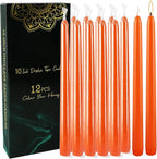 10 Inch Orange Slender Taper Candles Set - 12 Pcs Dripless, Smokeless with Cotton Wick, Ideal for Halloween,Thanksgiving,Dinner, Weddings & Home Decor.