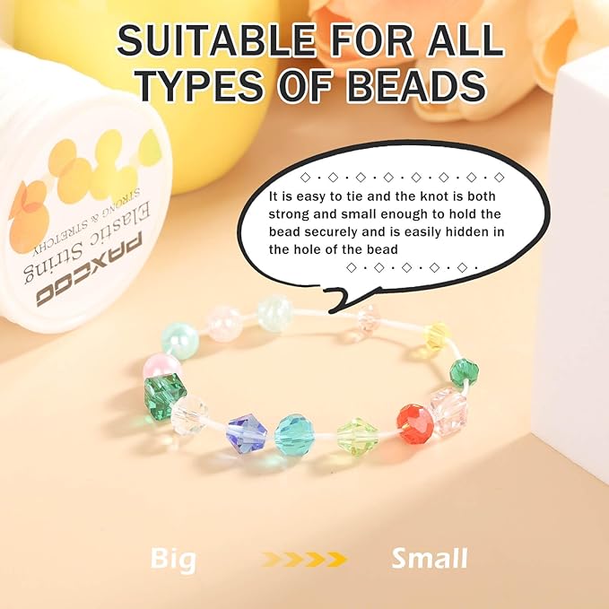 Paxcoo 1.4 mm Elastic Bracelet String Cord, White Stretch Bead Cord for Bracelet Making