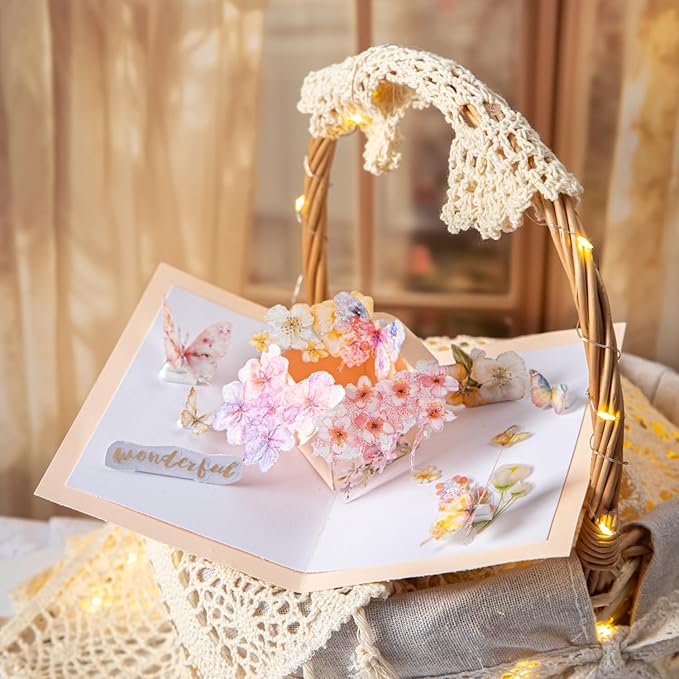 TIAMECH Misty Weaving Flowers PET Stickers - 60 Pcs Dawn Dream & Floral Lace Spring Blossom Design, Waterproof Sticker for Journaling & Scrapbooking, Junk Journal Supplies, Ephemera & DIY Crafts