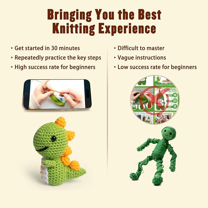 YOKISS 8Pcs Beginner Crochet Starter Kit, Creative Christmas Gifts & Birthday Gifts for Adults & Kids, Popular DIY Patterns, 40% Extra Yarn Crochet Animals Kits with Step-by-Step Video Tutorials
