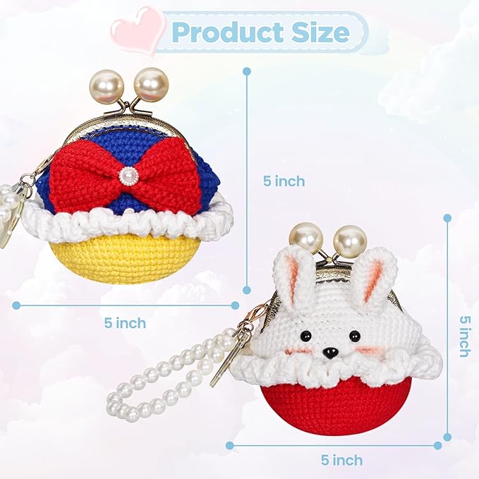 Crochet Kits for Beginners - Handmade craft Diy Knitting Set with Yarn,Hooks,Video Tutorials - Nice Gifts for Adults,Women - Cute Pricess Wallet Coin Change Purses Storage Bag Pouch(2pcs) (blue)