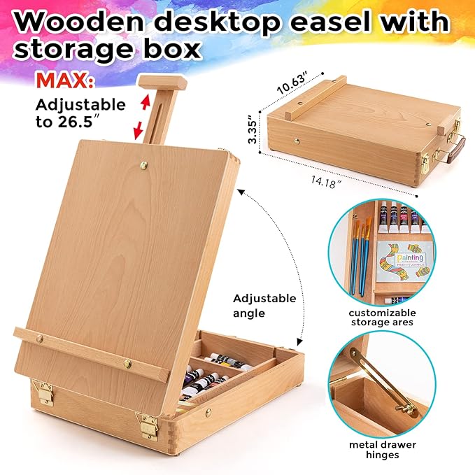 Inburit Art Paint Set with Wooden Easel Box, 24 Colors Acrylic Paints, 8 Paint Brushes, 6 Canvas Panel Deluxe Paining Supplies kit for Kids, Student, Adult & Artist