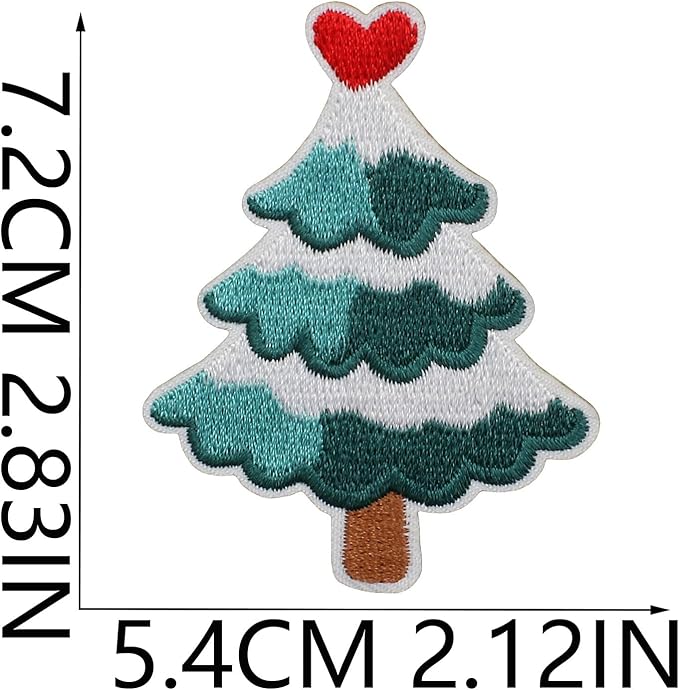 Christmas Tree Iron on Patches 12Pcs Chenille Embroidery Sew on Stickers Applique for DIY Crafts T Shirt Clothing Jackets Backpacks Jeans Party Decorations Accessories