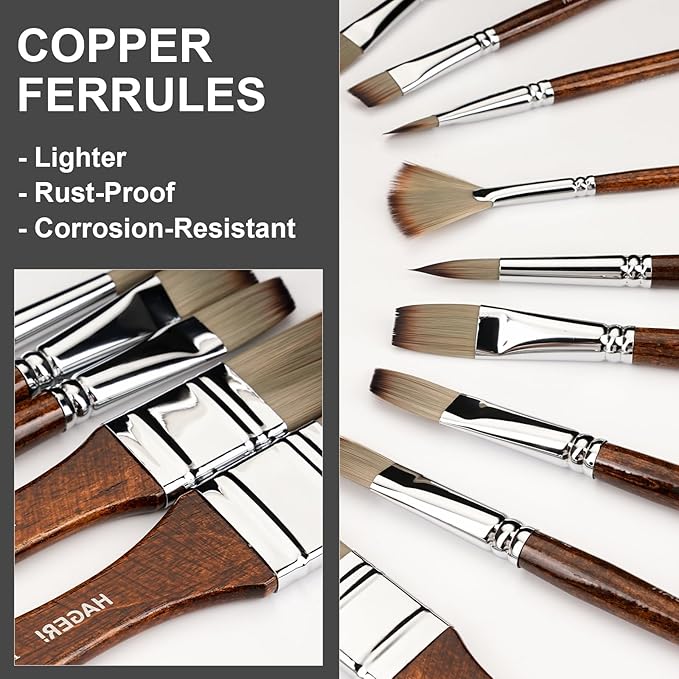 20 Pieces Paint Brushes, Expert Synthetic Nylon Bristles Paint Brush Kit with Palette Knife & Suede Leather Roll, Paint Brushes Set for Oil, Acrylic, Watercolor, Gouache and Detail Paintings