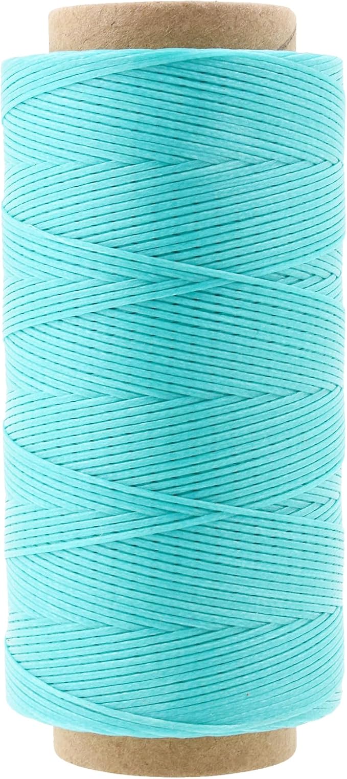 Mandala Crafts Turquoise Flat Waxed Thread for Leather Sewing - 273 Yds 150D 0.8mm Polyester Leather Thread String Waxed Cord for Leatherwork, Beading, Bookbinding, Hand Stitching