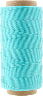 Mandala Crafts Turquoise Flat Waxed Thread for Leather Sewing - 273 Yds 150D 0.8mm Polyester Leather Thread String Waxed Cord for Leatherwork, Beading, Bookbinding, Hand Stitching