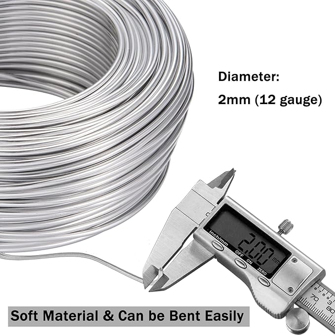 YEQIN 12 Gauge Aluminum Wire, 105 Feet 2mm Bendable Metal Craft Wire for Sculpting, Armature, Jewelry Making, Floral Making, Doll Making, Modelling, Crafting, Bonsai Training (Silver)