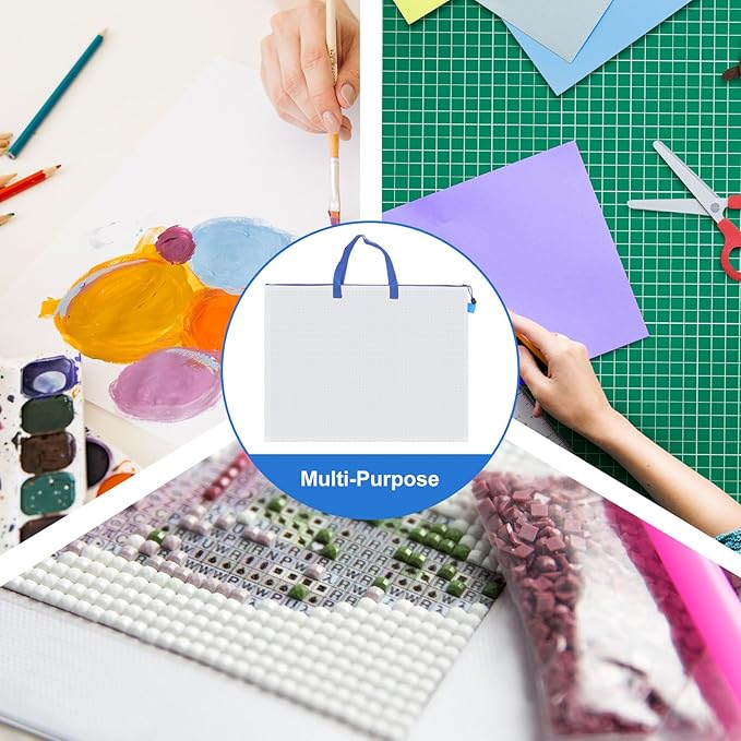 JMIATRY 10 PCS Plastic Art Portfolio Bag 18 x 24 Inch Art Portfolios Folder Case Blue Art Poster Storage Bag Container for Poster, Scrapbook, Keepsake and Bulletin Board