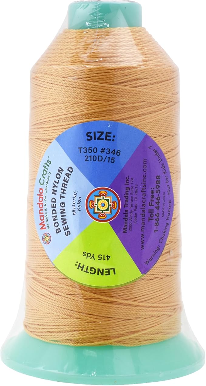 Mandala Crafts Bonded Nylon Thread Blonde Heavy Duty Sewing Threads - 415 YDs Size 346 210D T350 Tex 350 Thread for Leather Jeans Weaving Outdoor Marine Upholstery Threads