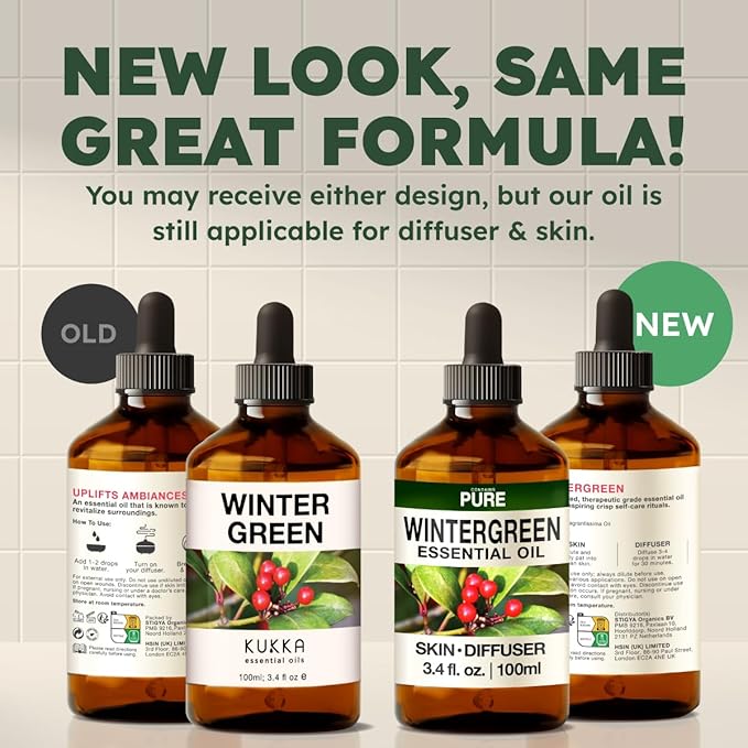 KUKKA Wintergreen Essential Oils - 3.40 Fl Oz - for Hair, Skin, Diffuser, Aromatherapy & DIY Soap Making Scent