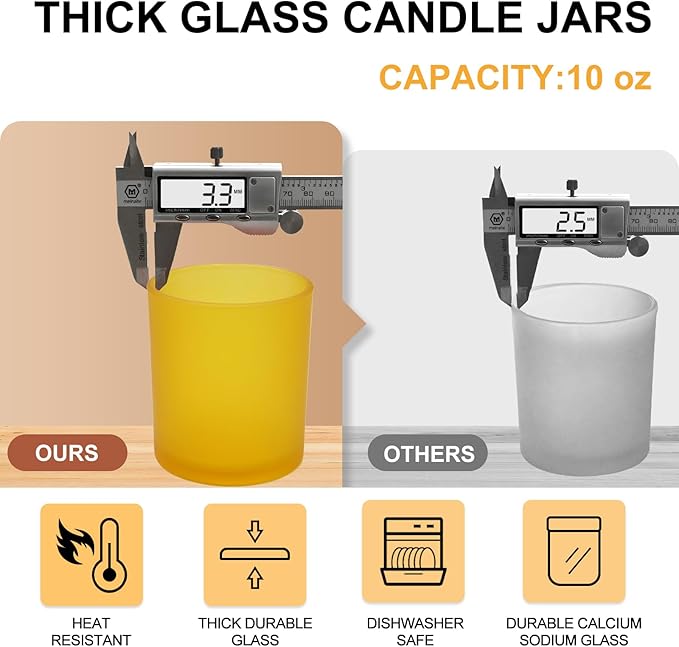 10 OZ Thick Candle Jars for Making Candles 15 Pcs, Empty Jars with Wood Lids for Candle Making, Sample Container, Frosted Yellow