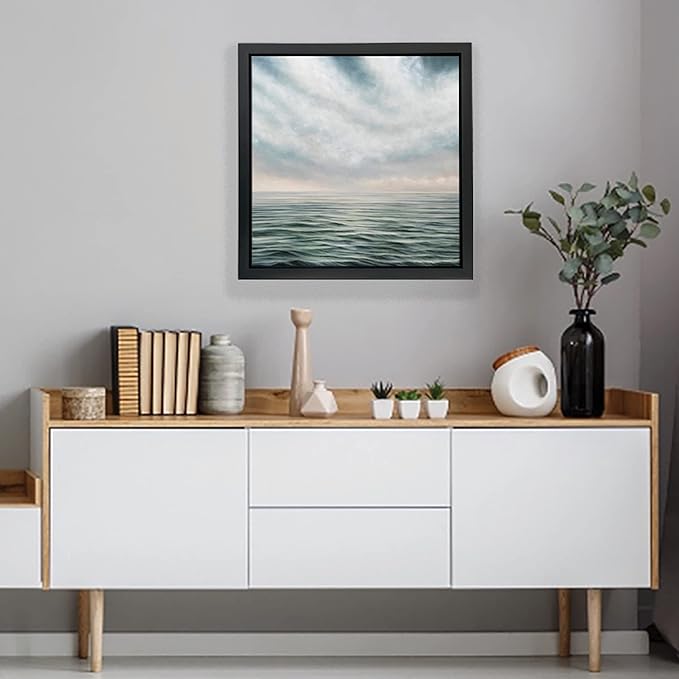 Ampersand Art Supply Floaterframe Readymade Frame for Flat and 7/8" Deep Wood Panel and Canvas Artwork, Paintings, Prints, and More, 8"x8", Black Thin