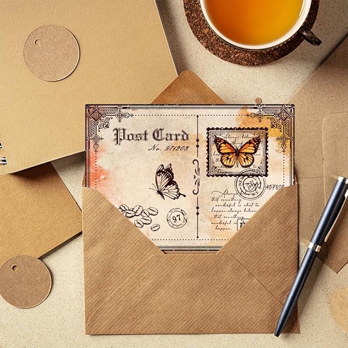 GLOBLELAND Vintage Postcard Clear Stamps Retro Postcard 5.83x8.27inch Decorative Clear Stamps Silicone Stamps for Card Making and Photo Album Decor Decoration and DIY Scrapbooking