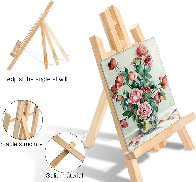 AROIC 96 PCS Painting Supplies Set with Easels, 8 PCS Wood Easels, 8 Packs of 80 Brushes with Nylon Brush Head and 8 PCS Palettes, Tabletop Wooden Art Easel for Kids & Adults Sip and Paint Party