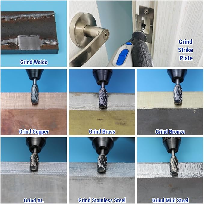 10 Pcs Carbide Burr Set 1/8" Shank Compatible with Dremel Milwaukee Bits Rotary Tools Attachment Kit Rasp Drill File Accessories Metal Wood Stone Steel Grinding Carving Cutting Polishing