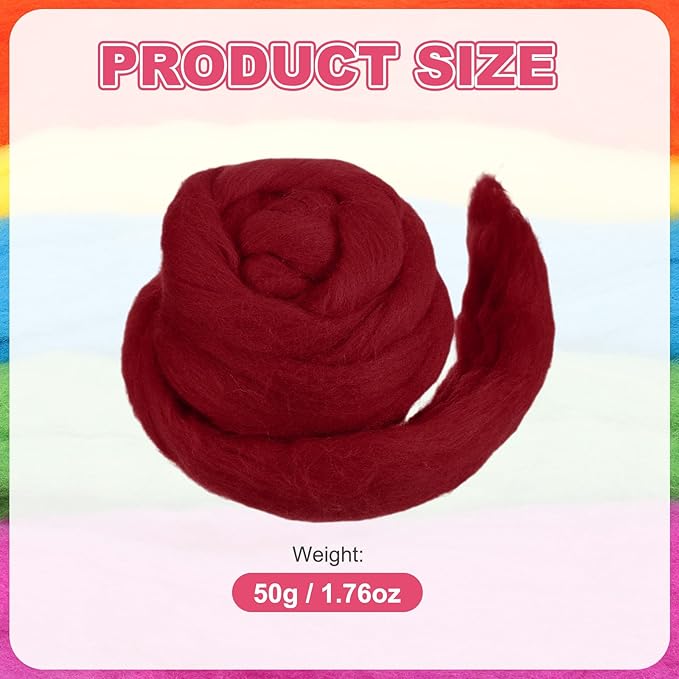 MECCANIXITY Wool Roving Yarn Soft Felting Wool 50g/1.76oz Pure Chunky Roving Yarn for Needle Felting Knitting Blanket Spinning Weaving Art DIY Craft Red