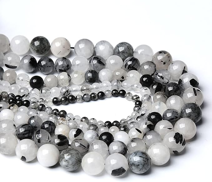 4MM 86PCS Natural Crystal Stone Black Rutile Quartz Gemstone 2A Grade Loose Beads for Jewelry Making DIY Bracelet Necklace Semi Precious Beads 1 Strand