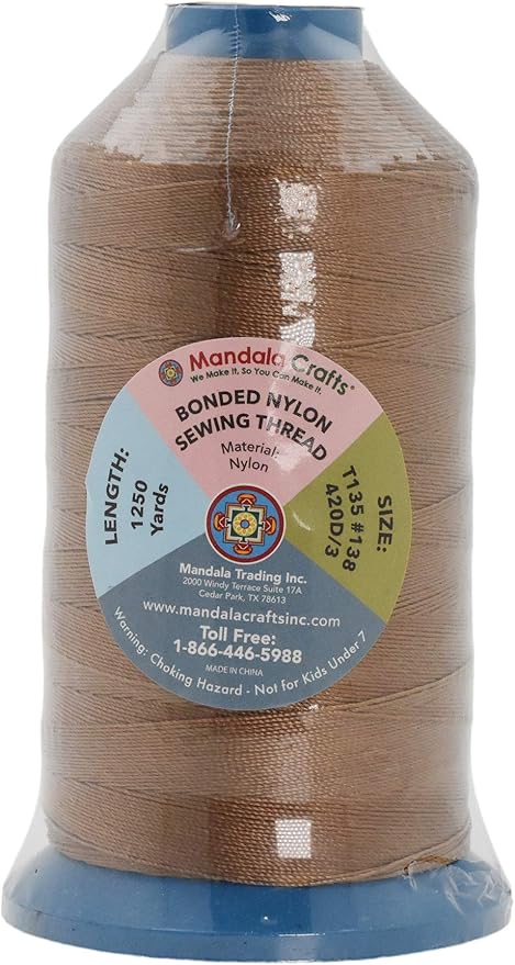 Mandala Crafts Bonded Nylon Thread Russet Brown Heavy Duty Sewing Threads - 1250 YDs Size 138 420D T135 Tex 135 Thread for Leather Jeans Weaving Outdoor Marine Upholstery Threads