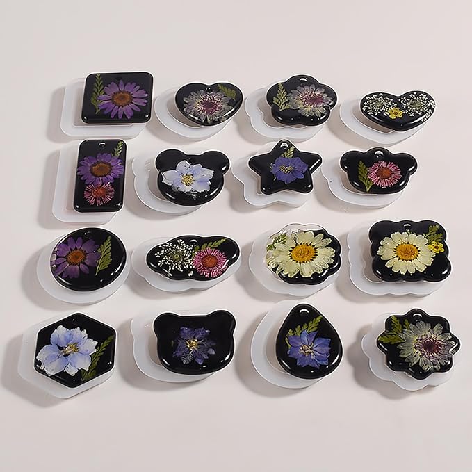 16 Pack Pendant Mold Earring Mold Rectangle Pendant - Resin Casting Silicone Molds for Home Decor & Candle Making Wave Spiral Mold