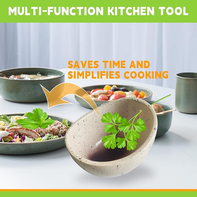 Pottery Herb Stripper Bowl -2025 New Handmade Ceramic Tool for Kale, Beets, Herbs - Ideal for Homesteading & Kitchen, Durable (White Glaze)