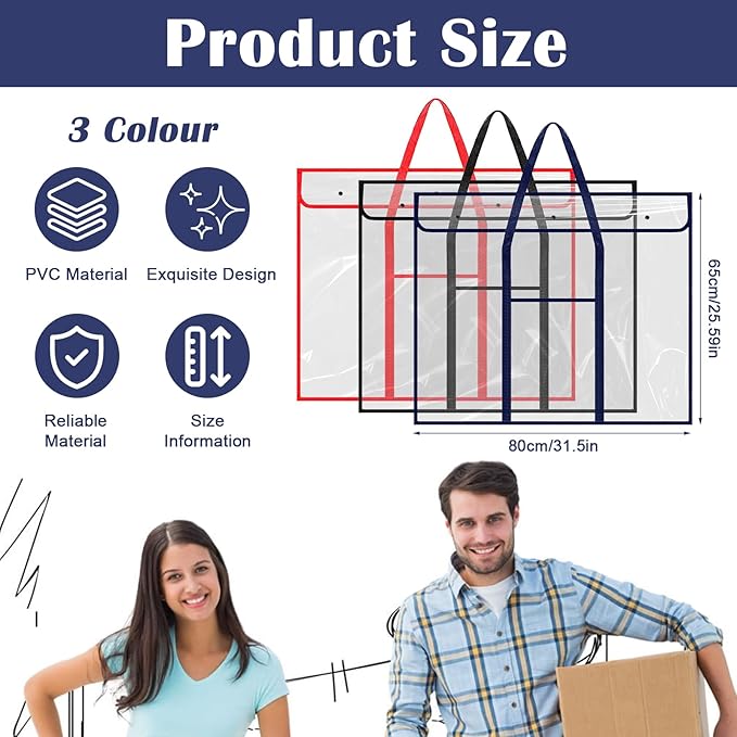 3 Pcs Large PVC Poster Storage Bag, Bulletin Board Holder, Art Portfolio Case with Pockets, Transparent Organizer for Teacher Classroom Organization, 3 Color (25" X 31")
