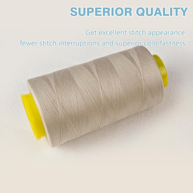 Beige Serger Thread, All-Purpose Thread for Sewing, Polyester, 4 Cones of 3000 Yards Each Spool for Sewing Machine