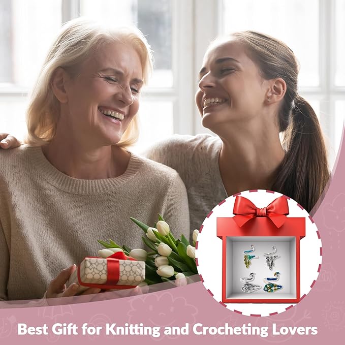 LBU 4Pcs Crochet Ring + 60Pcs Stitch Markers Adjustable Crochet Tension Rings for Finger Yarn Tension Guide Rings Crocheting Knitting Accessories with Box Gifts for Crocheters Knitters(Peacock)