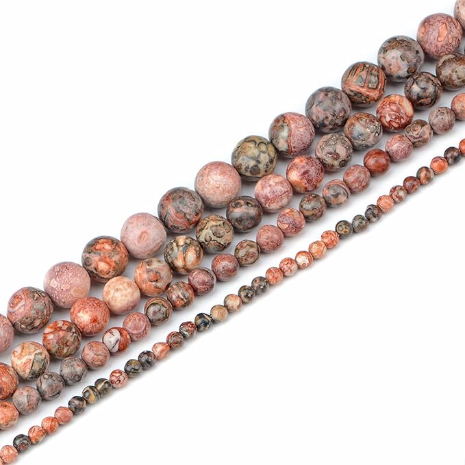 NCB 100pcs Original Natural Stone Beads Gemstone Round Loose Beads 6mm 8mm 10mm (Red Leopard Fur Jasper, 10mm 100Beads)