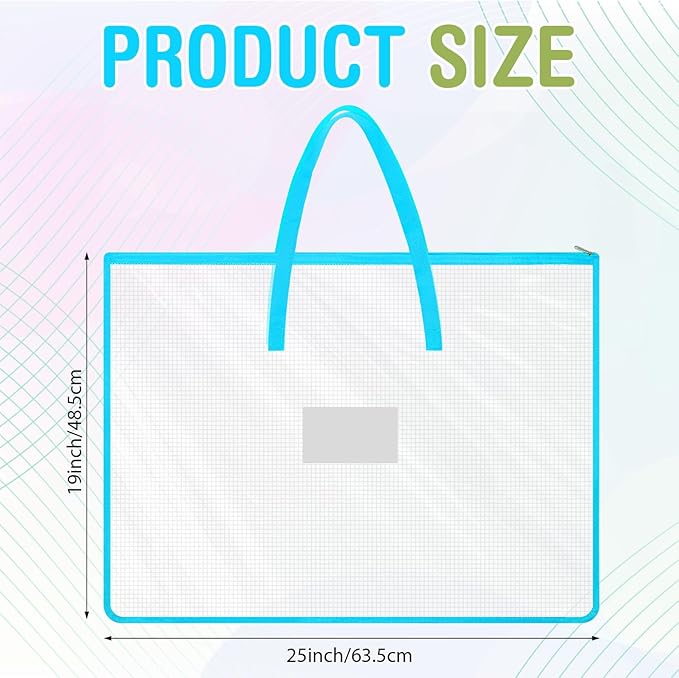 5 Pcs Boho Art Portfolio Bags 19 x 25 Inch Transparent Artwork Storage Case with Handle and Zipper Mesh Folder Organizers for Bulletin Boards Paintings Scrapbooks Posters, 5 Colors