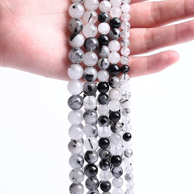 90pcs 4mm AAA Natural Black Quartz Rutilated Beads Round Loose Beads for Jewelry Making DIY Bracelet Crystal Energy Healing Power Stone (Black Rutilated Quartz Crystal, 4mm)