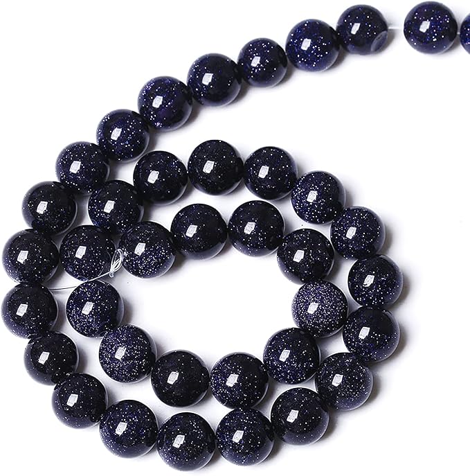 38PCS 10mm Blue Sandstone Gemstone Beads Beads Natural Stone Round Loose Beads for Jewelry Making DIY Bracelet Necklace 15" Inch
