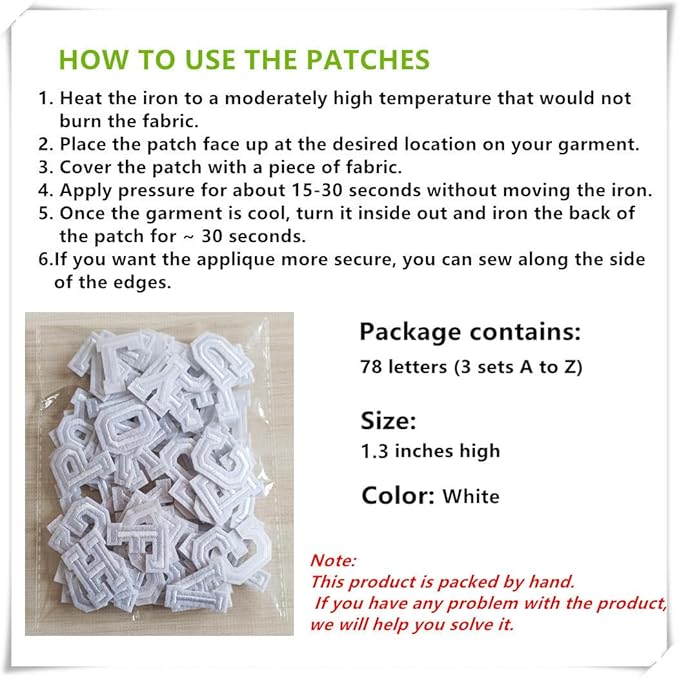 1.3 inch Iron on Letter Patches 78 Pieces, A-Z Embroidered Alphabet Patches for Clothing Jackets Hats Backpacks Jeans White