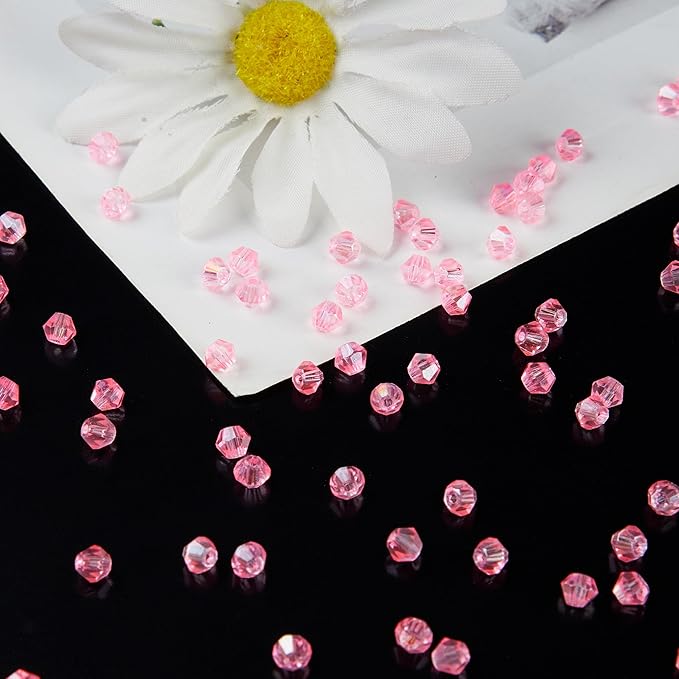 1100PCS 4mm Bicone Crystal Glass Beads for Jewelry Making, Sparkling Mini Beads for Suncatchers, DIY Bracelets & Craft Projects (Light Rose Red)