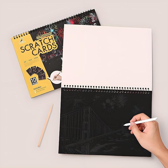 Scratch Art Book(A4-10Page) for Adults & Teens – ASMR Stress-Relieving Scratch Off Art | Paint by Scratch Kit Set | Travel Landmarks & Engraving Art | Creative Gift for Adults (Colorful City Series A)