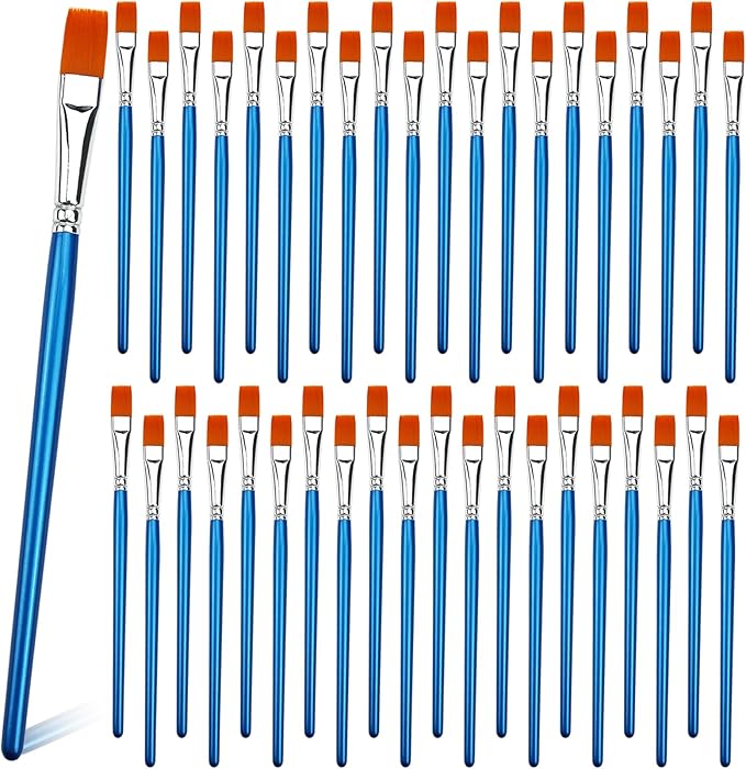 1/2 inch Flat Paint Brushes for Acrylic Painting,40-Pack Small Paint Brushes Bulk with Wooden Handle for Acrylic, Watercolor, Oil, Crafts, Face Body Art
