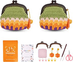 KANALOA Crochet Kits for Beginners - Handmade Craft DIY Knitting Set with Yarn,Hooks,Video Tutorials - Nice Gifts for Adults,Women - Mini Vintage Kisslock Wallet Coin Change Purses Pouch Storage Bag