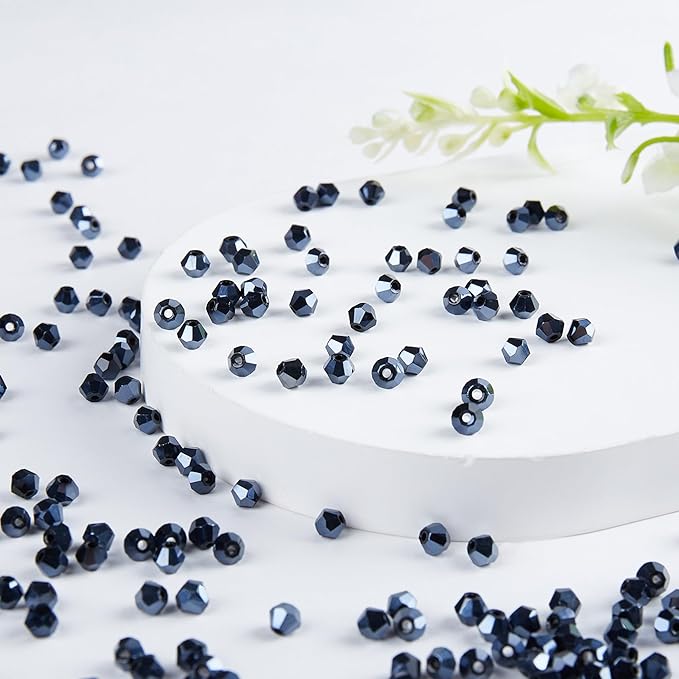 1100PCS 4mm Bicone Crystal Glass Beads for Jewelry Making, Sparkling Mini Beads for Suncatchers, DIY Bracelets & Craft Projects (Navy Blue)