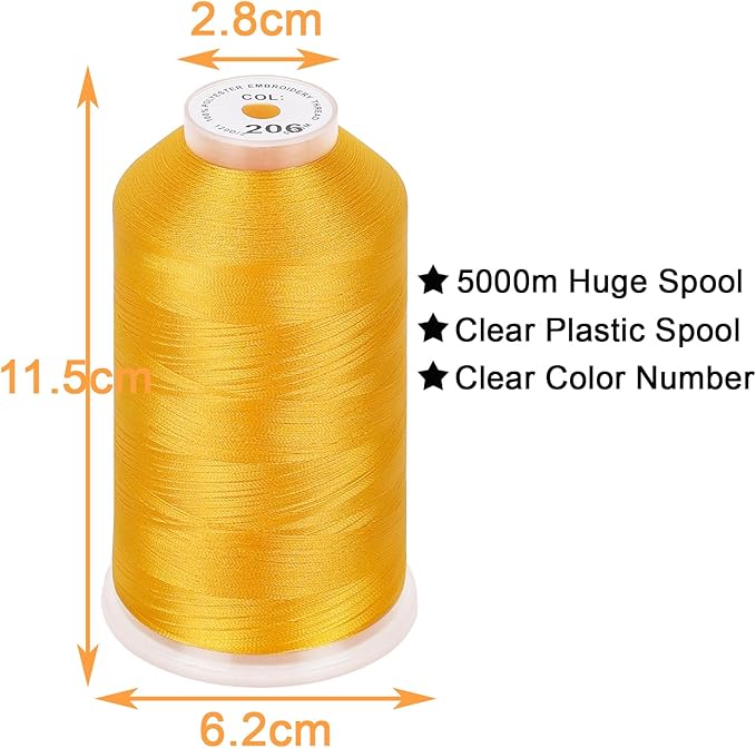 New brothread - Single Huge Spool 5000M Each Polyester Embroidery Machine Thread 40WT for Commercial and Domestic Machines - Harvest Gold