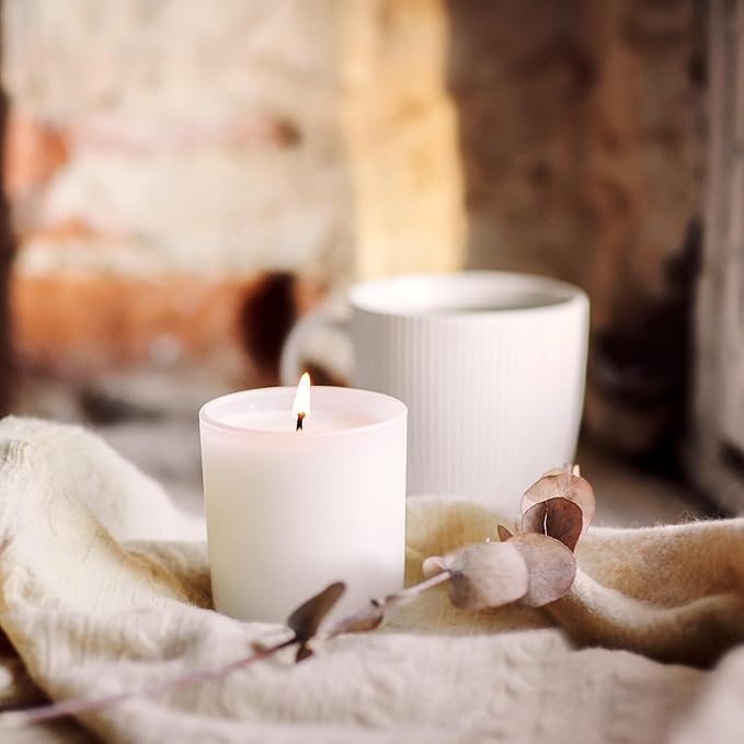 8 OZ Thick Candle Jars for Making Candles 15 Pcs, White Empty Jars with Wood Lids for Candle Making, Sample Container,Matte White