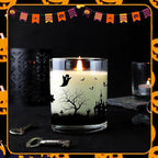 Ziliny 10 Pcs Halloween Village Glass Candle Jars Empty Containers Bulk 7 oz Halloween Glass Jars with Cork Lids Tins for Holiday Candle Making Storing Biscuits Tea Party Favors