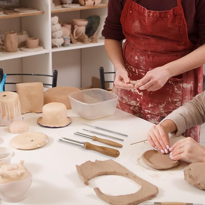 DIYOOHOMY Pottery Carving Tools Set, Clay Sculpting Tools with Straw Hole Puncher Needle Pottery Ribs Kit for Ceramic Polymer Clay Modeling, Drilling, Shaping, DIY Crafts Supplies (8)