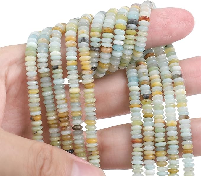 Natural Amazonite Spacer Beads Caps Rondelle Disk Loose Beads for Beading Jewelry Making 4mmx2mm 38cm