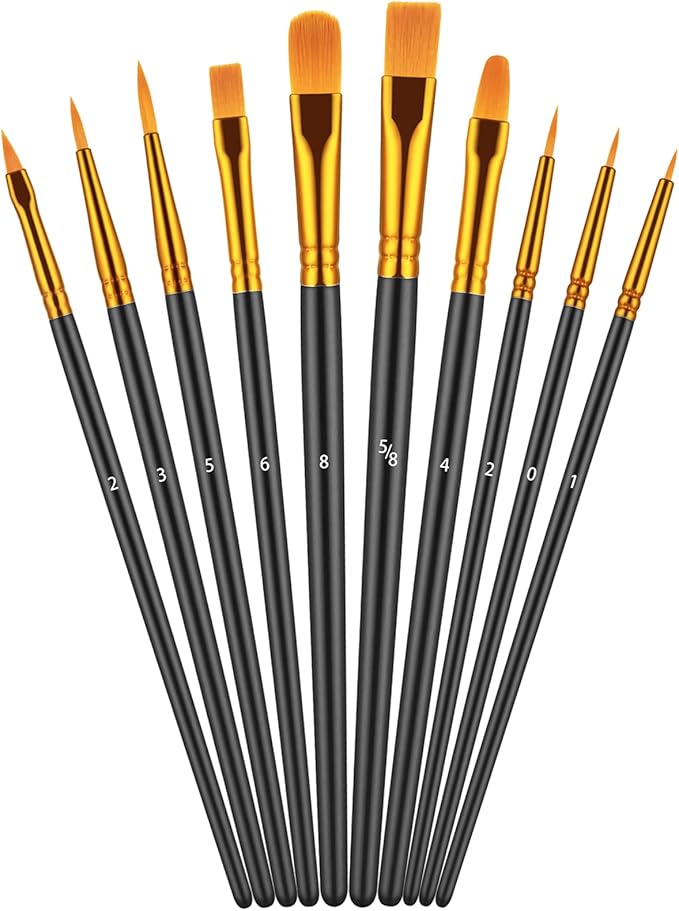 Paint Brush Set, 10 Pcs Paint Brushes for Acrylic Painting, Round Pointed Tip Detail Small Paint Brush for Oil Watercolor Canvas Face Body Boards Rock, Adult Drawing Arts Crafts Supplies, Black