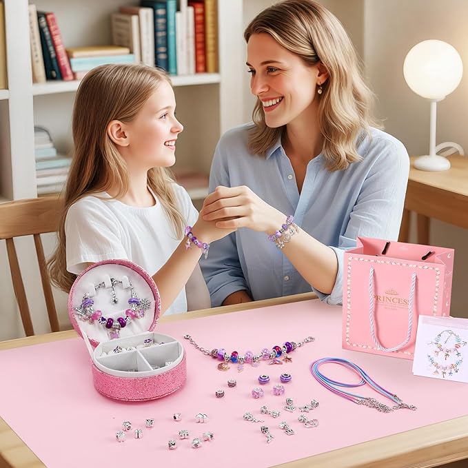 Emibele Girls Charm Beads Bracelet Making Kit with Portable Jewelry Box, Jewelry Making Kit for Kids Age 5 6 7 8-12, DIY Arts Crafts Toys for Teens Girls Gift Choices on Birthday Valentines Christmas