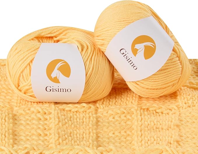 2 Balls Merino Wool Yarn, 12-Ply Luxurious and Soft Yarn for Hand Knitting & Crocheting, 1.76 OZ/50g, 120 yds/110 Meters(Yellow,2Balls)